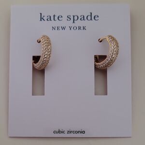 Kate Spade Gold and White Crystal Hoops